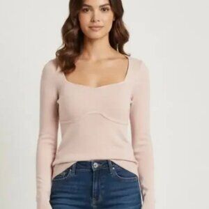 ABERCROMBIE & FITCH XXS Ribbed Knit Sweetheart Neck Sweater Dusty Pink Coquette